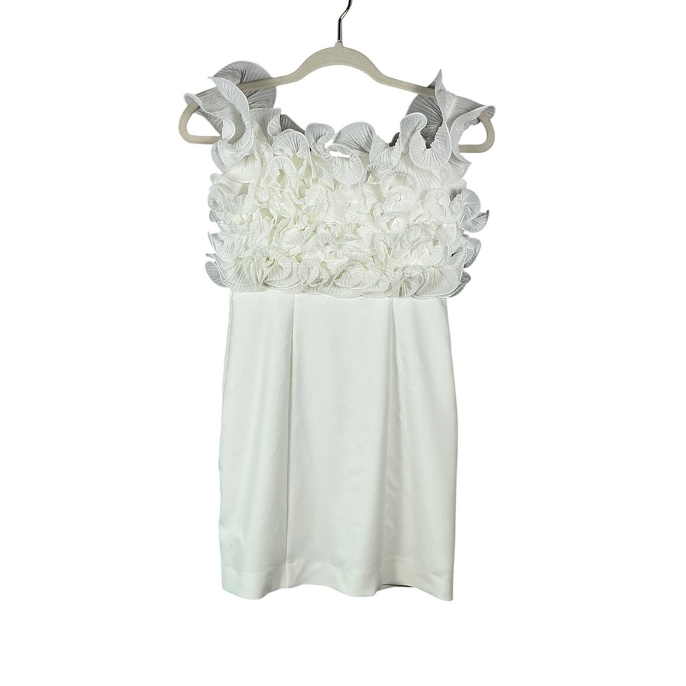 Zara White Ruffled Mini Dress Sleeveless 3D Floral Textured Party Size S NEW